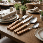 12-Piece Stainless Steel Cutlery Set with Wooden Handles, view 2
