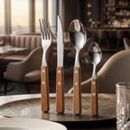 12-Piece Stainless Steel Cutlery Set with Wooden Handles, view 3