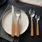 12-Piece Stainless Steel Cutlery Set with Wooden Handles, view 4
