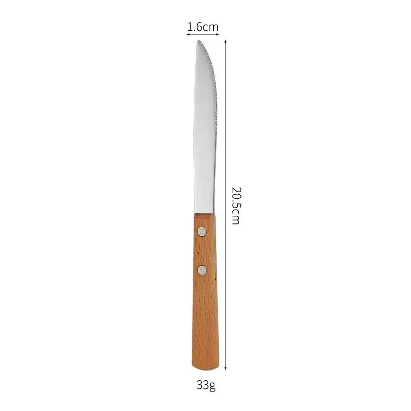 12-Piece Stainless Steel Cutlery Set with Wooden Handles, view 6