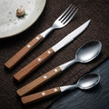 12-Piece Stainless Steel Cutlery Set with Wooden Handles