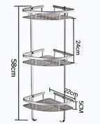 3-Tier Aluminium Bathroom Corner Shelf, Silver, Wall-Mounting, view 2
