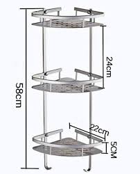 3-Tier Aluminium Bathroom Corner Shelf, Silver, Wall-Mounting, view 2