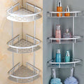 3-Tier Aluminium Bathroom Corner Shelf, Silver, Wall-Mounting