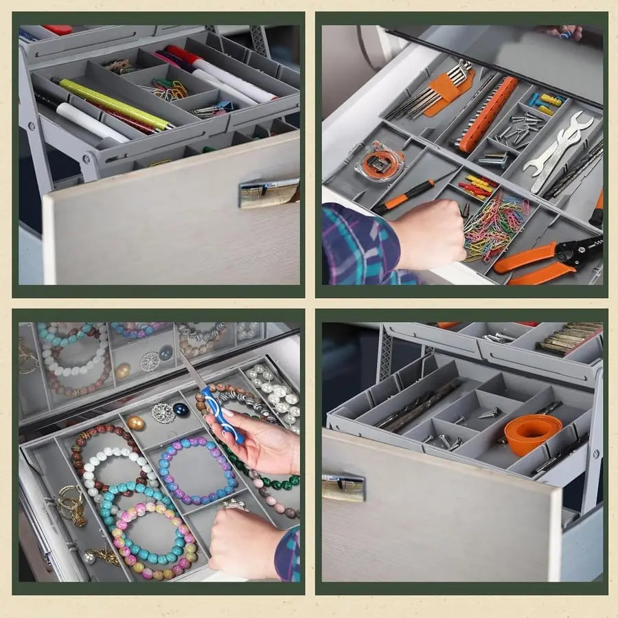3-Tier Drawer Organiser with 12 Adjustable Dividers, ABS Plastic, view 10