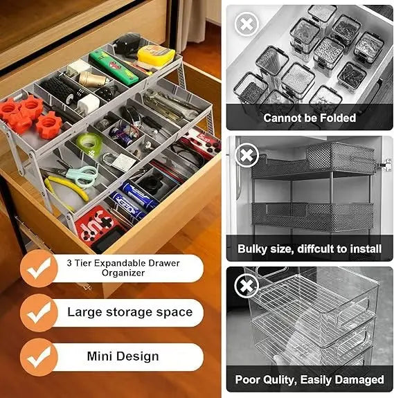 3-Tier Drawer Organiser with 12 Adjustable Dividers, ABS Plastic, view 4