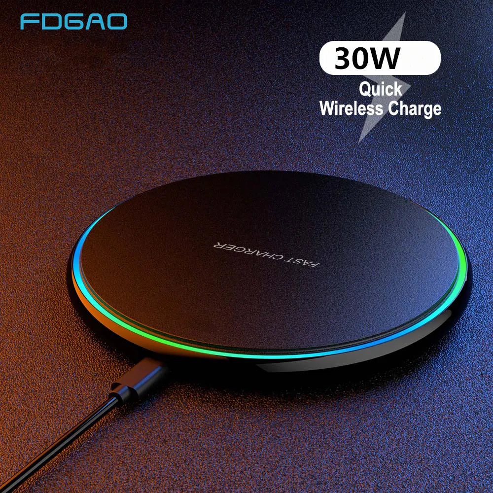 30W Wireless Charging Pad with USB-C Cable for Qi Devices, view 12
