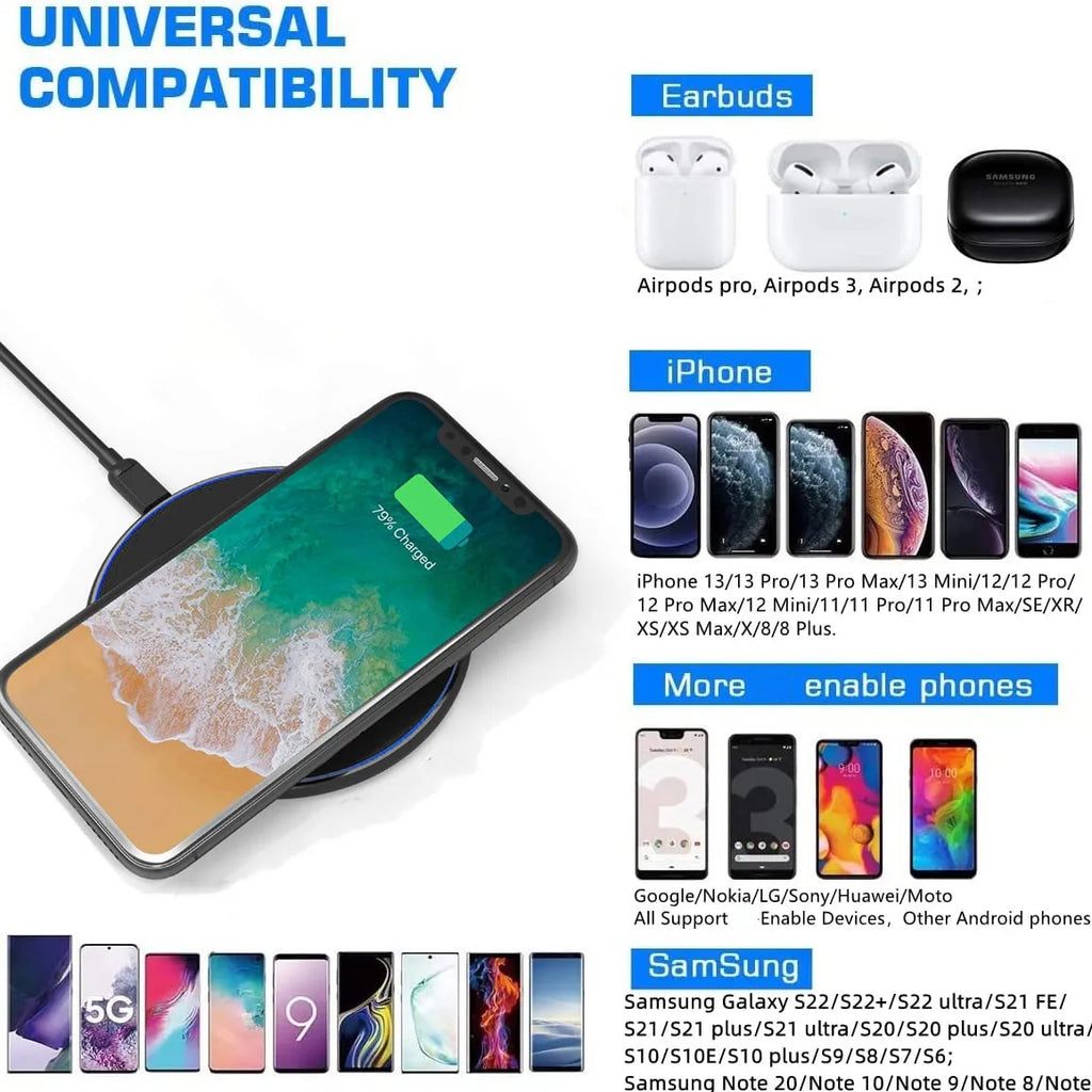 30W Wireless Charging Pad with USB-C Cable for Qi Devices, view 3
