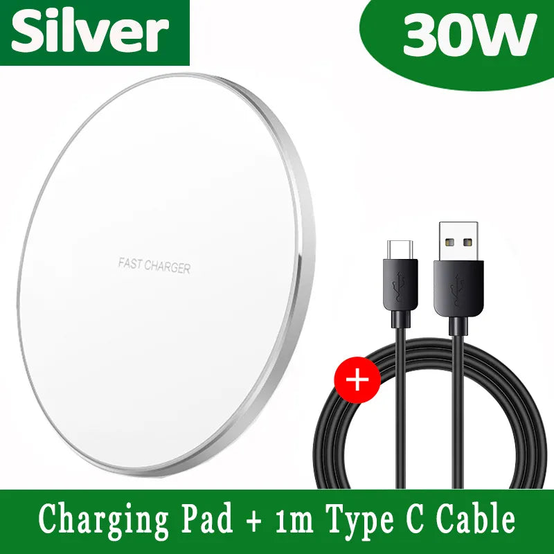 30W Wireless Charging Pad with USB-C Cable for Qi Devices, view 4
