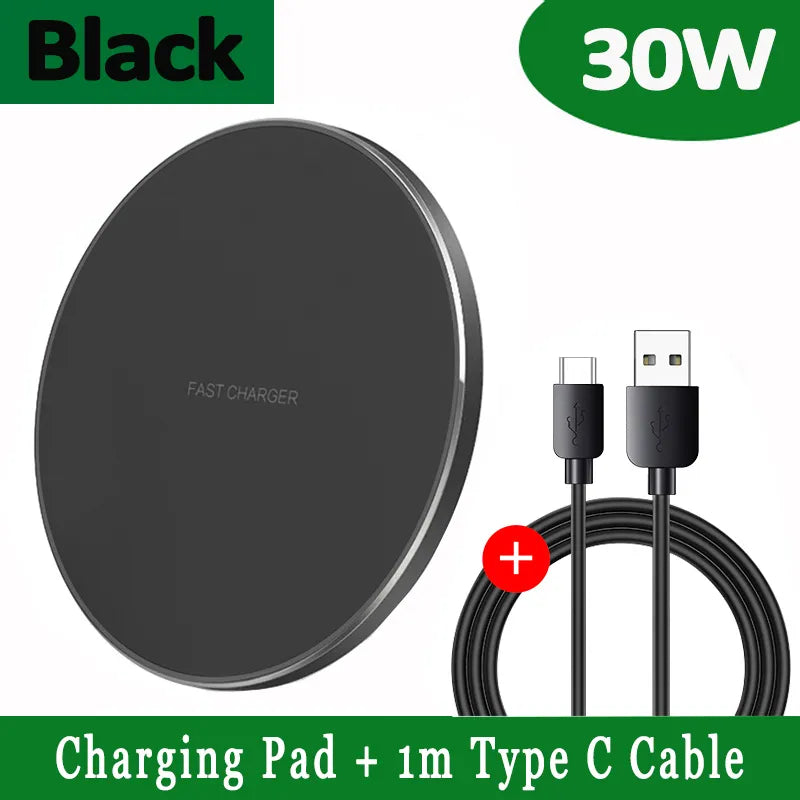 30W Wireless Charging Pad with USB-C Cable for Qi Devices, view 5