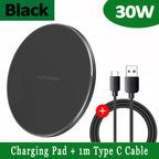 30W Wireless Charging Pad with USB-C Cable for Qi Devices, view 5