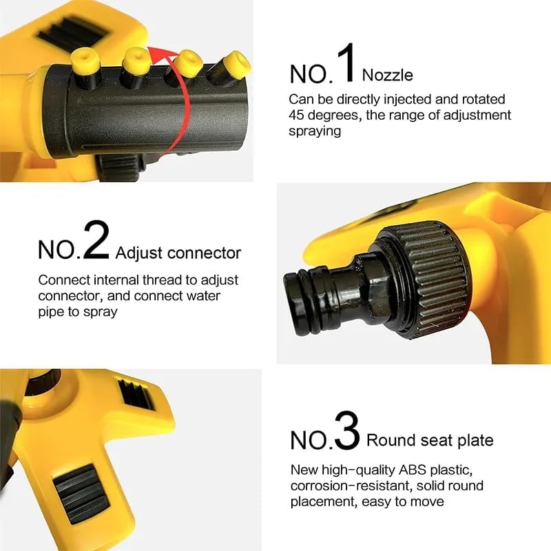 360° Rotating Lawn Sprinkler with Multi-Angle Nozzles, Yellow ABS, view 2
