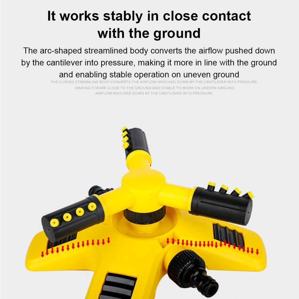 360° Rotating Lawn Sprinkler with Multi-Angle Nozzles, Yellow ABS, view 5