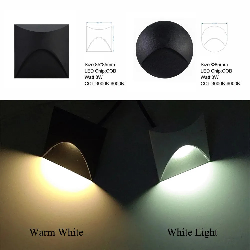 3W Aluminium Recessed LED Step Wall Light, 85 × 85mm, AC100–240V, view 4