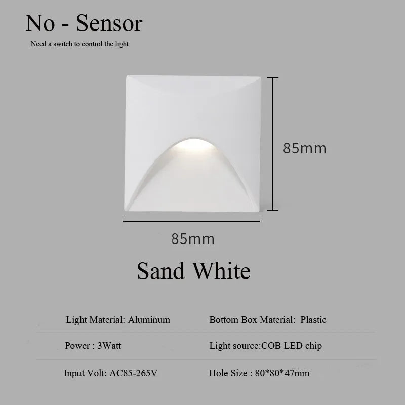 3W Aluminium Recessed LED Step Wall Light, 85 × 85mm, AC100–240V, view 8