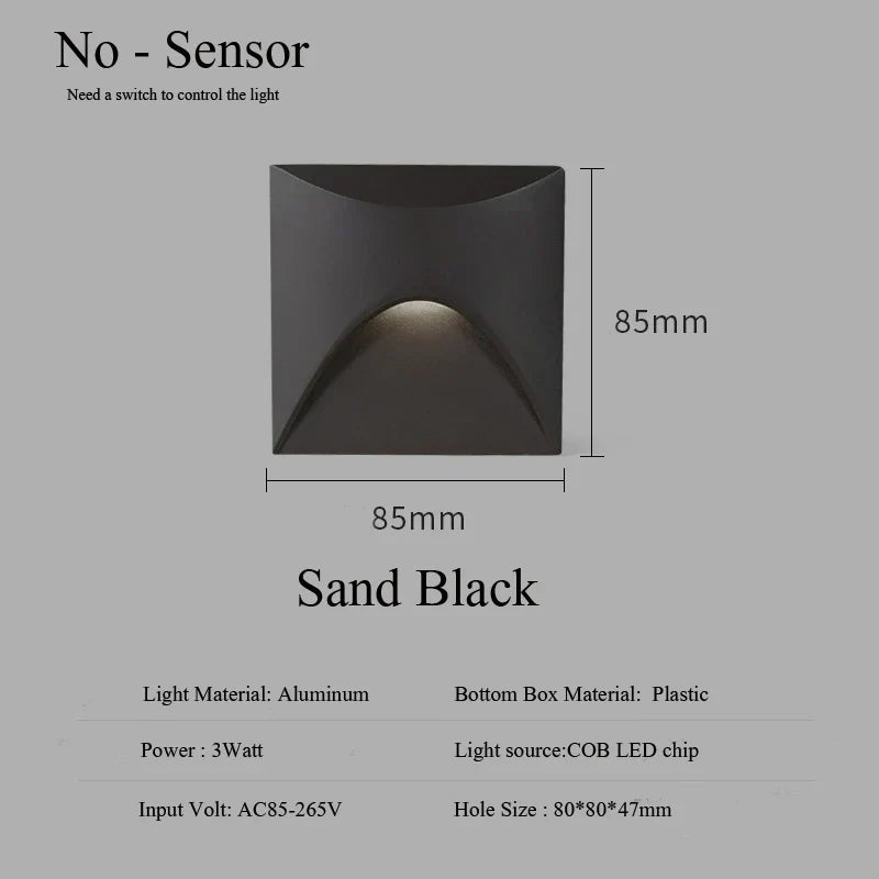 3W Aluminium Recessed LED Step Wall Light, 85 × 85mm, AC100–240V, view 9