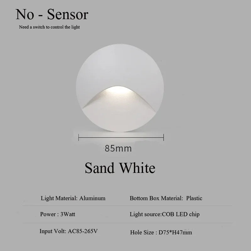 3W Aluminium Recessed LED Step Wall Light, 85 × 85mm, AC100–240V