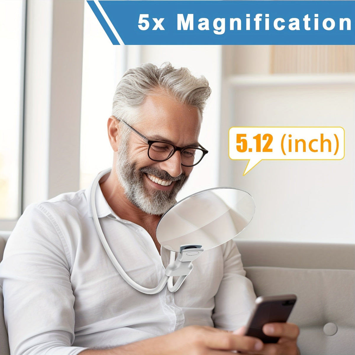 5x Magnifying Glass with Adjustable Neck and Detachable Lens, 13 cm, view 4