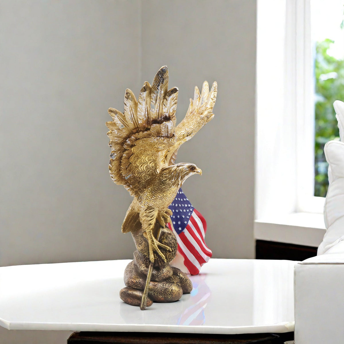 Elegant Garden Figure with Eagle on Tree Trunk | High & Bury