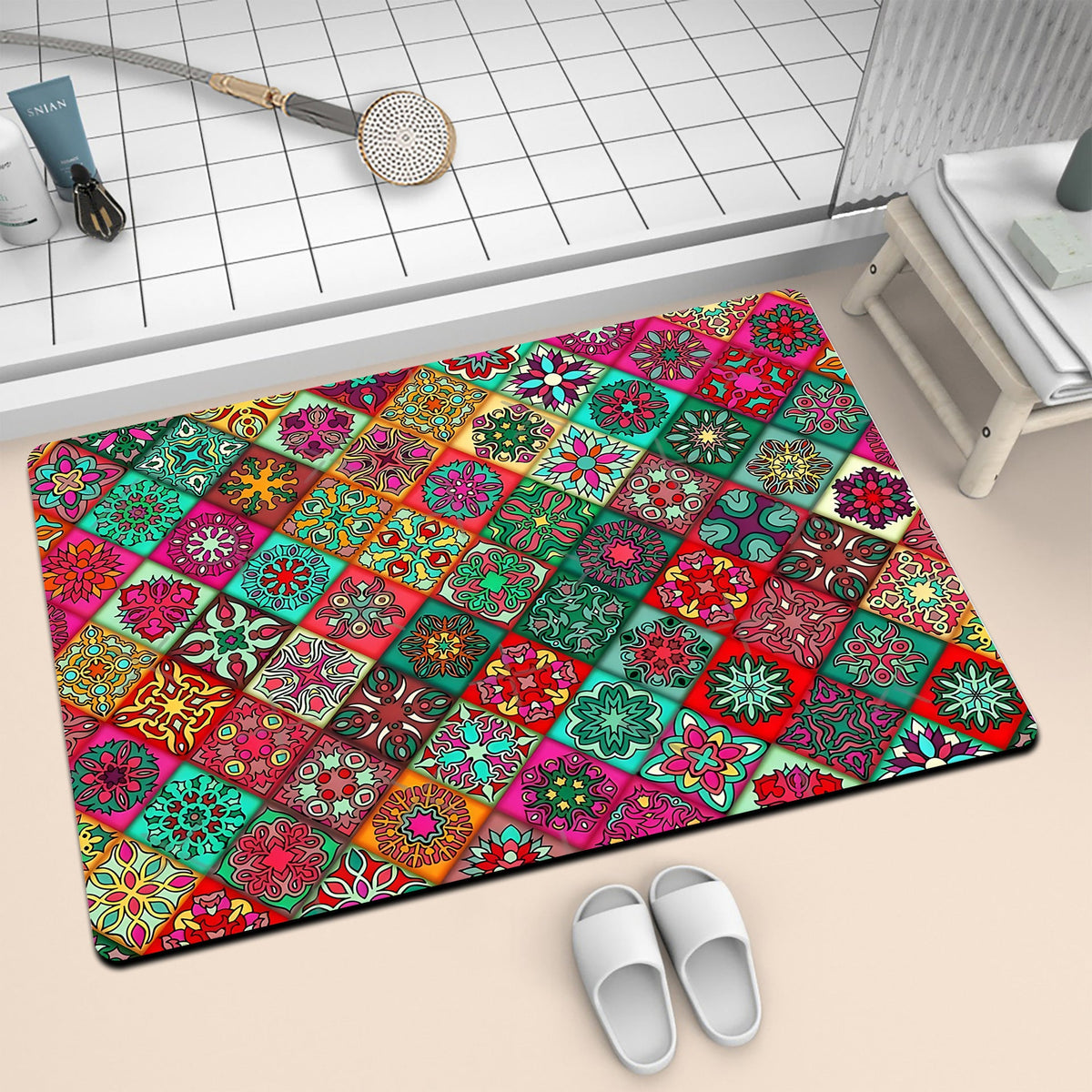 Colorful Geometric Pattern Bath Mat | High & Bury