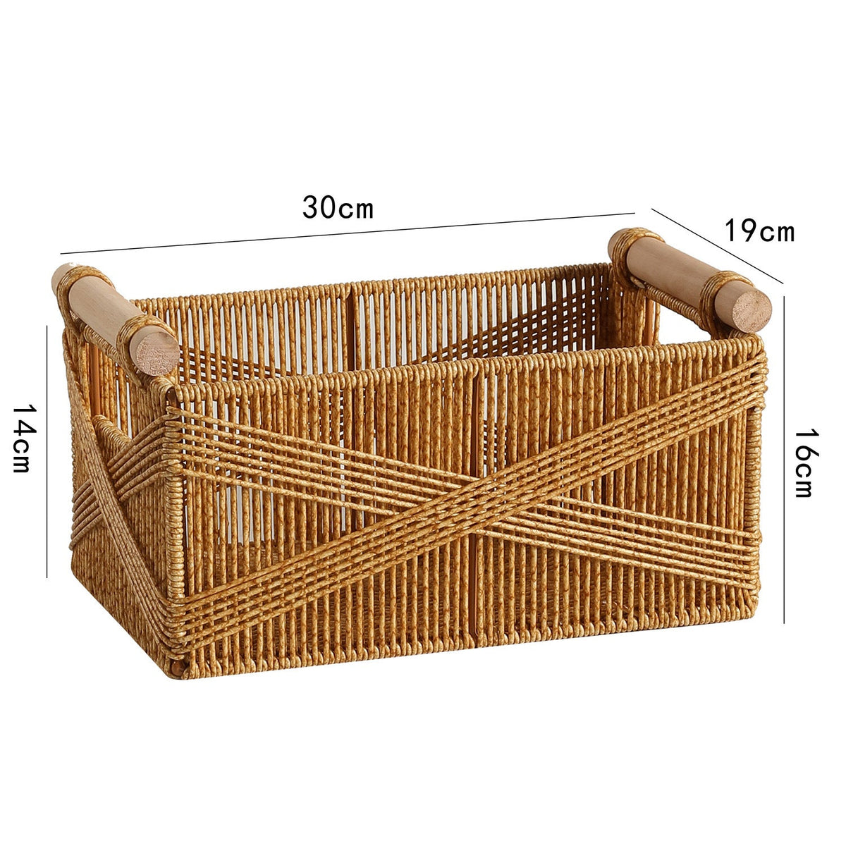 Handwoven Decorative Storage Basket with Wooden Handles | High & Bury