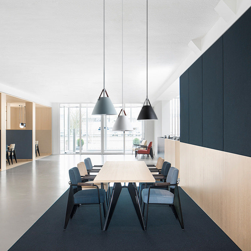 Modern Cone Pendant Light with Leather Band Accent | High & Bury