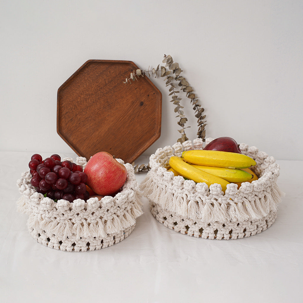 Decorative Macrame Storage Basket Off White | High & Bury