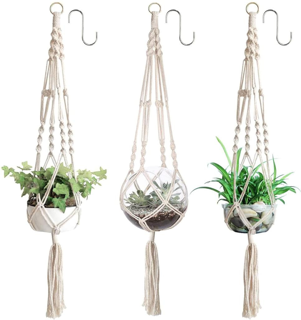 Macrame Plant Hanger Natural Wood Brick Red | High & Bury