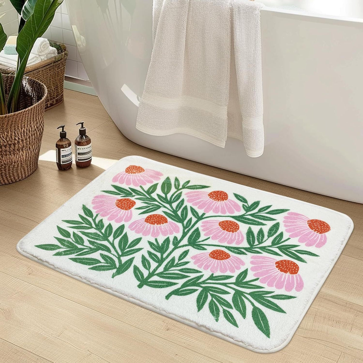 Luxurious Floral Design Bath Mat | High & Bury