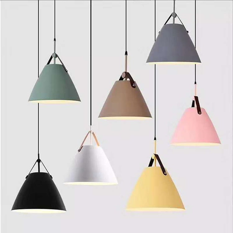 Modern Cone Pendant Light with Leather Band Accent | High & Bury
