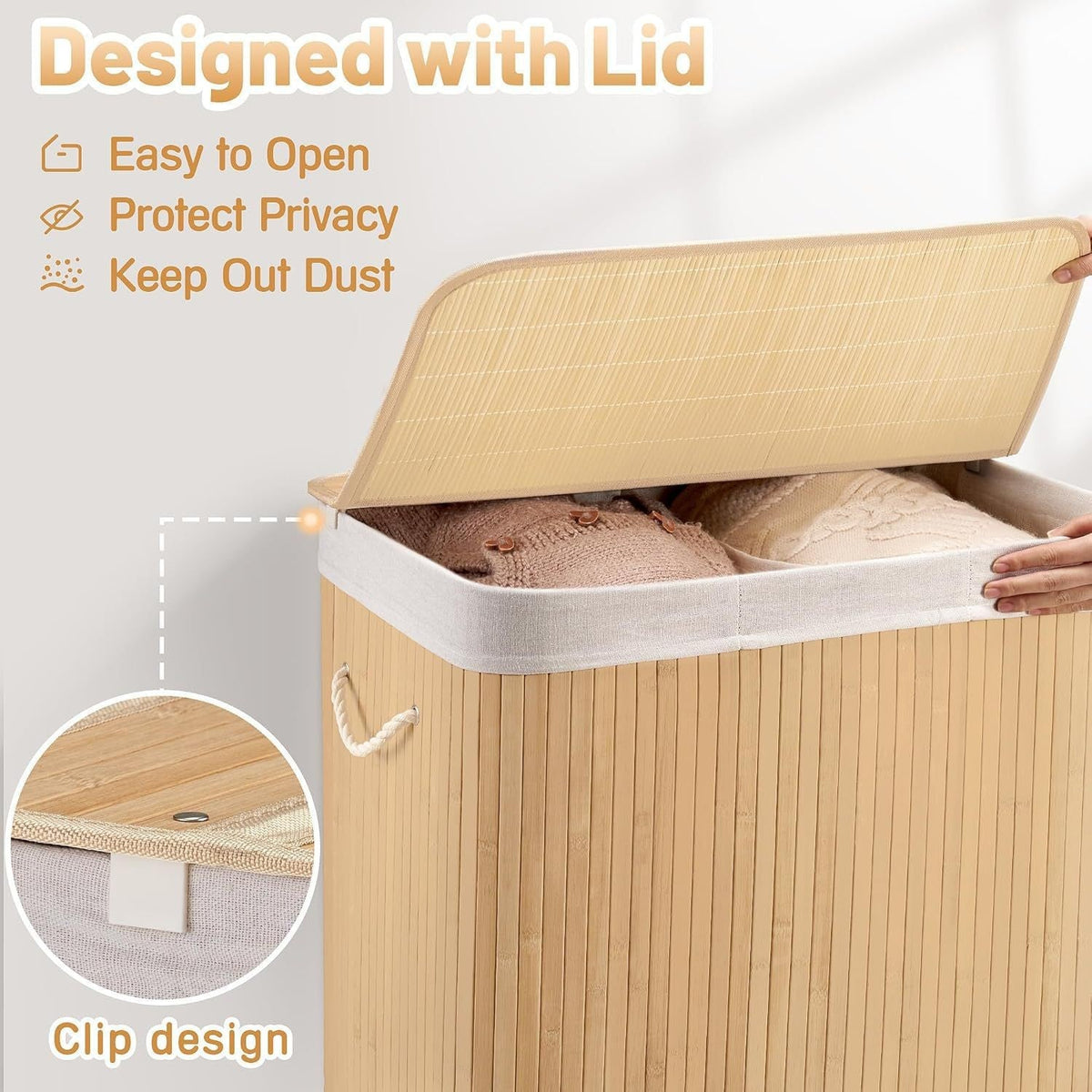 Large Laundry Basket with Two Compartments and Removable Lid | High & Bury