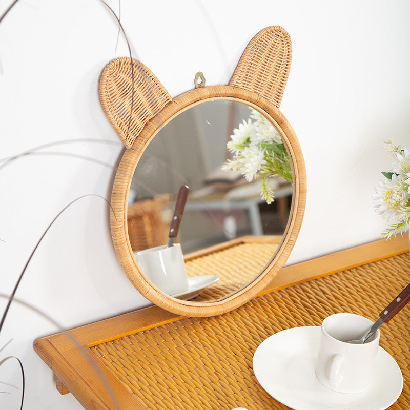Round Wall Mirror with Rattan Design | High & Bury