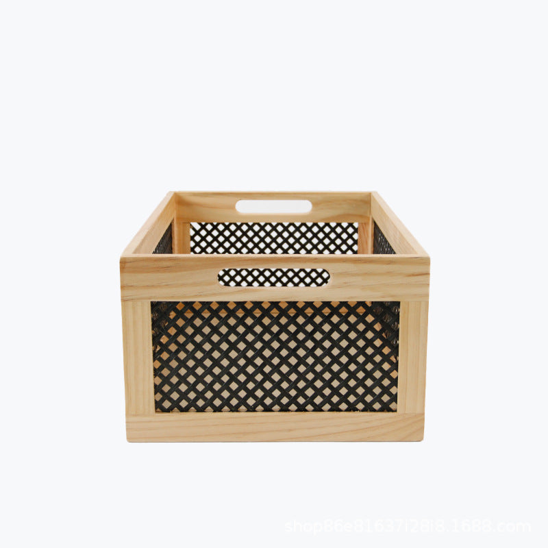 Wood Storage Box with Decorative Mesh Elements | High & Bury