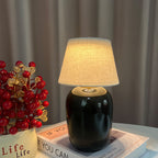 Ceramic Bedside Lamp with Linen Shade | High & Bury