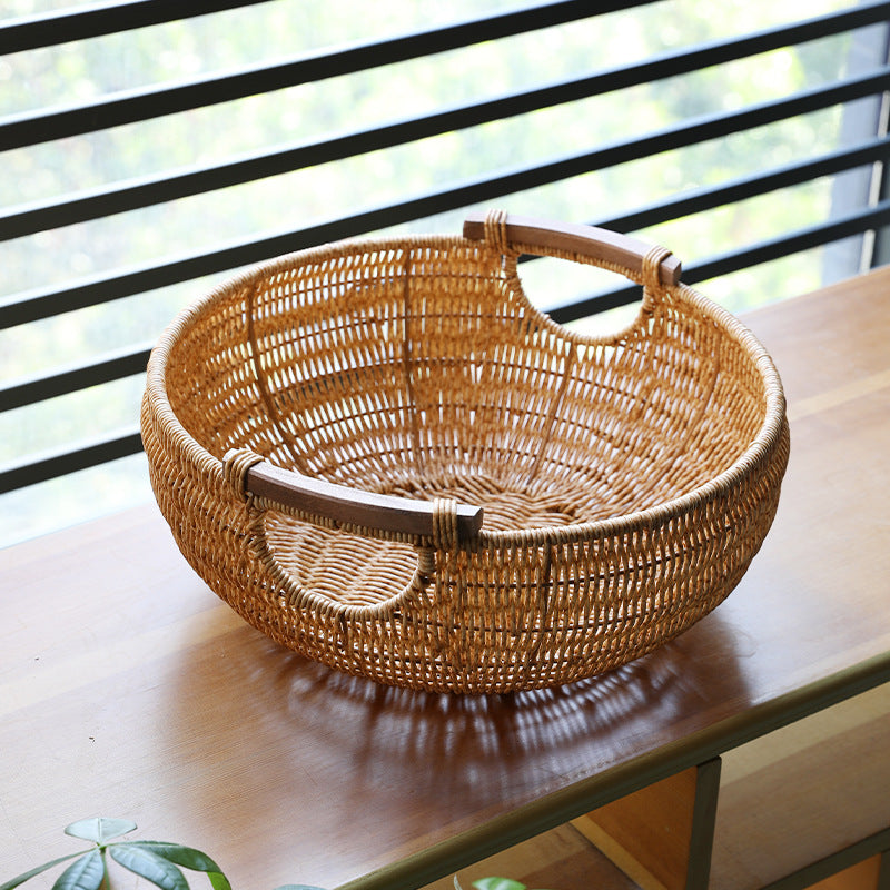 Handcrafted Braided Storage Basket with Wooden Handles | High & Bury