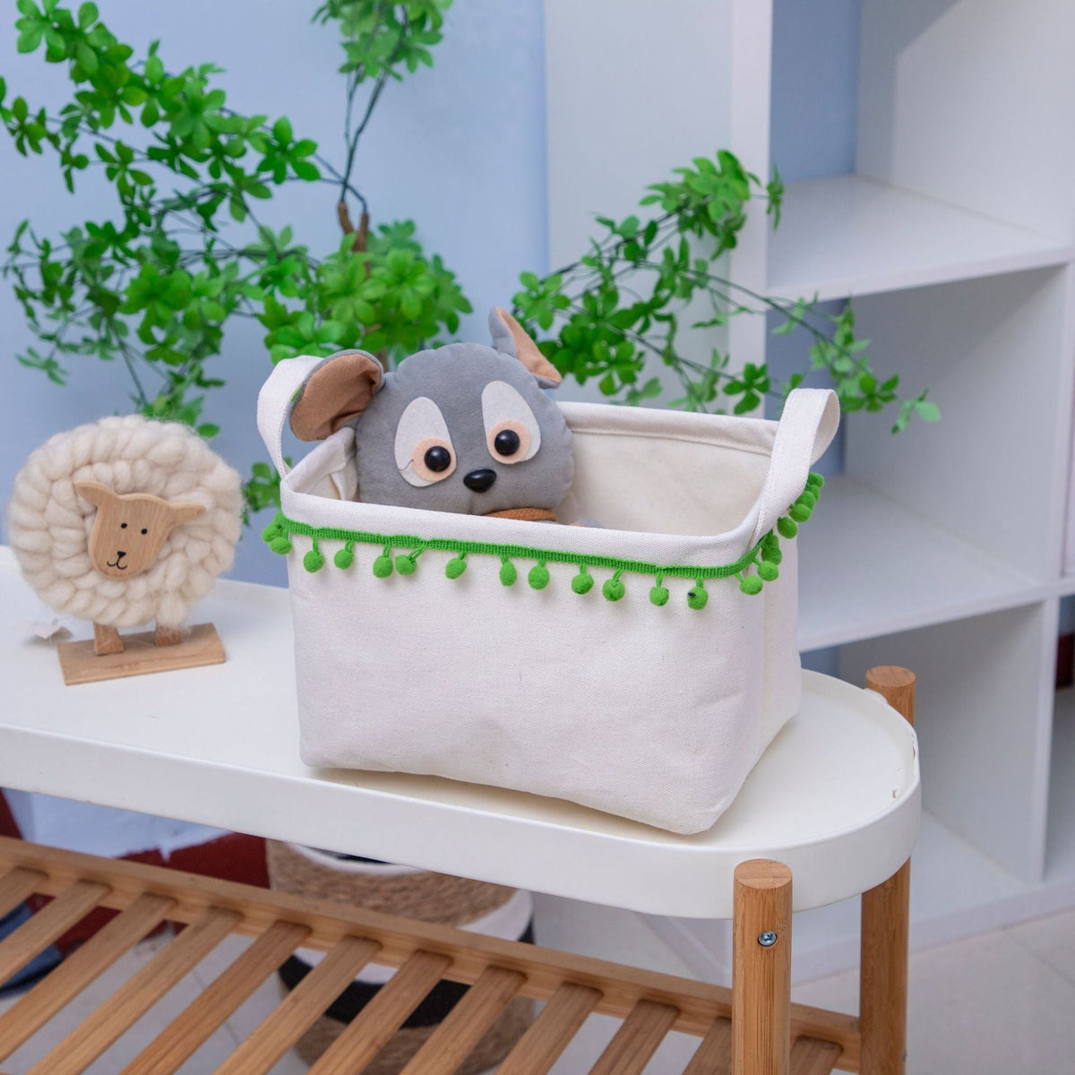 Storage Basket with Decorative Pom-Pom Trim | High & Bury