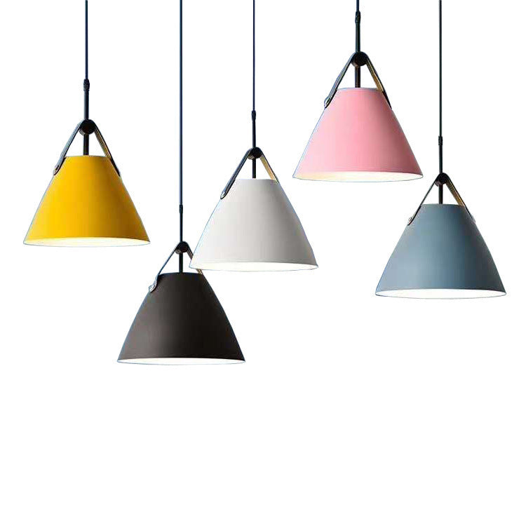Modern Cone Pendant Light with Leather Band Accent | High & Bury