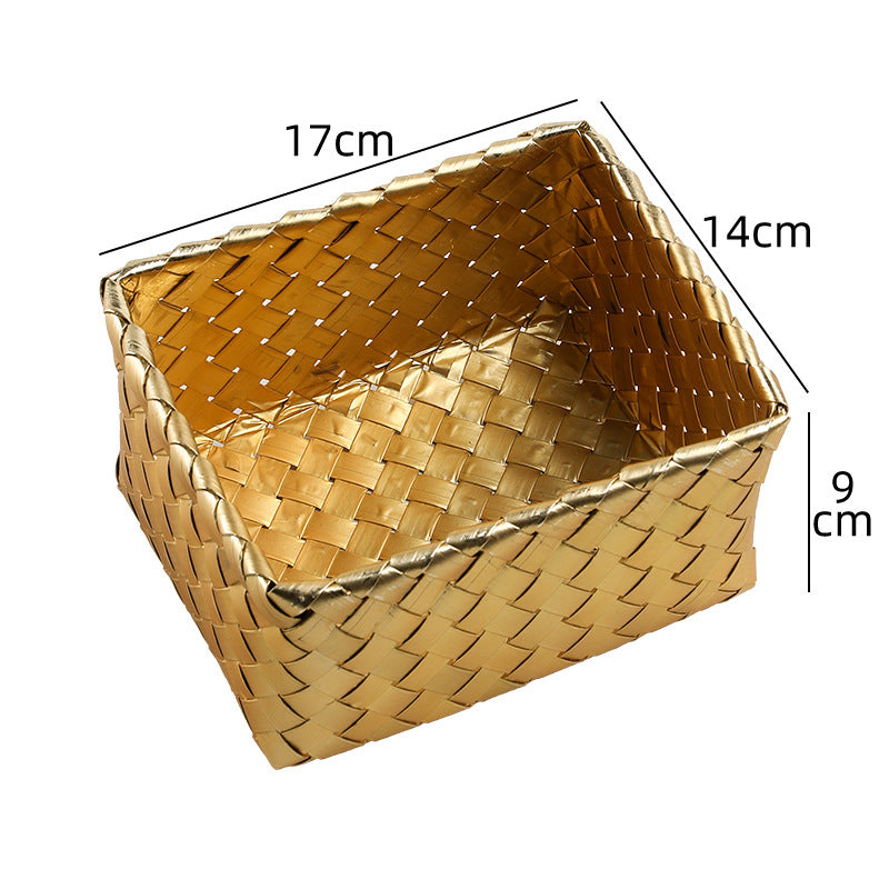 Decorative Woven Storage Basket with Metallic Finish | High & Bury