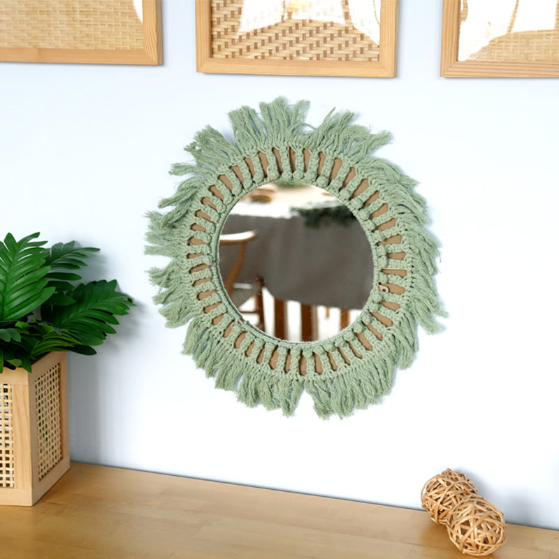 Decorative Macrame Wall Mirror Green | High & Bury