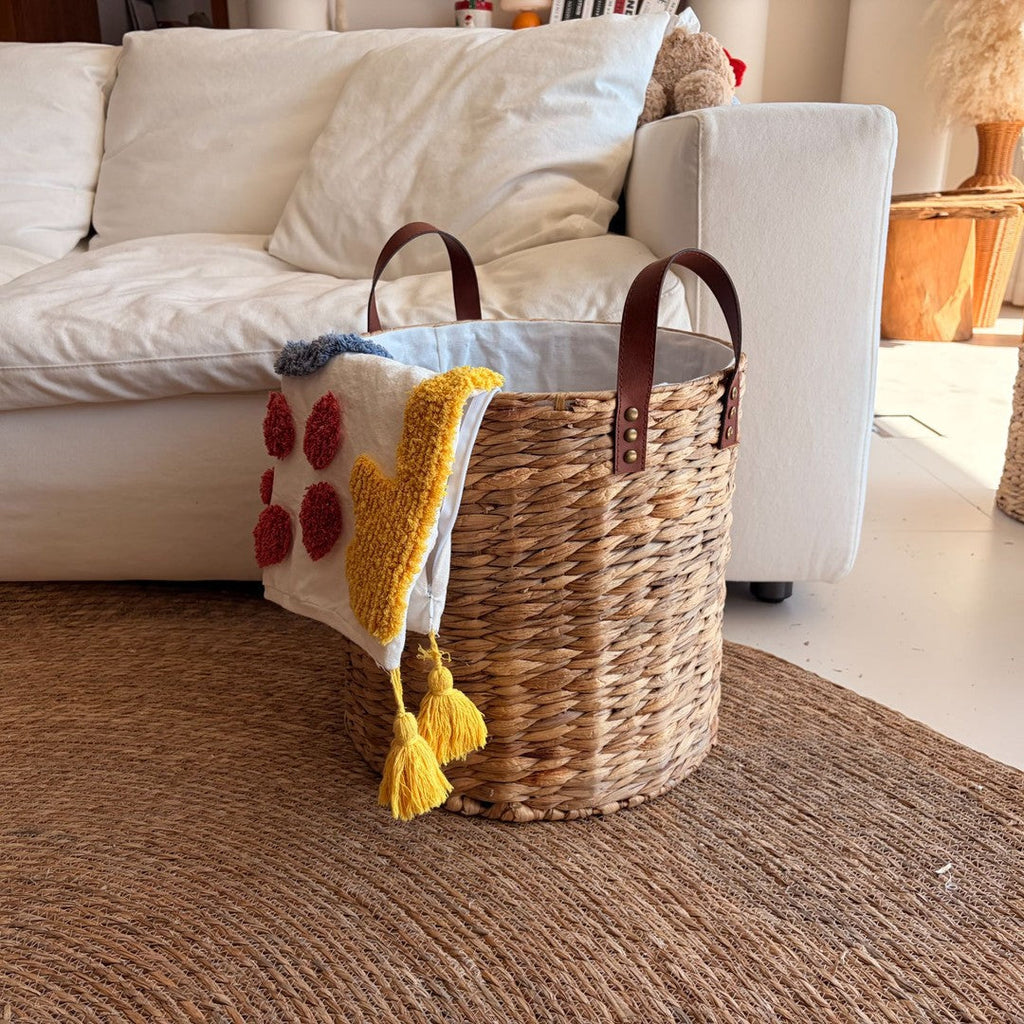 Braided Storage Basket with Leather Handles | High & Bury
