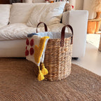 Braided Storage Basket with Leather Handles | High & Bury