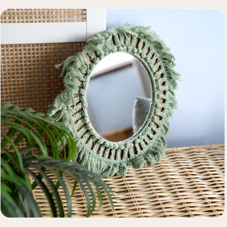 Decorative Macrame Wall Mirror Green | High & Bury
