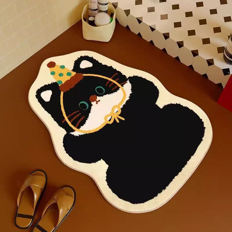 Cartoon Cat-Themed Bath Mat Soft Textile Non Slip | High & Bury
