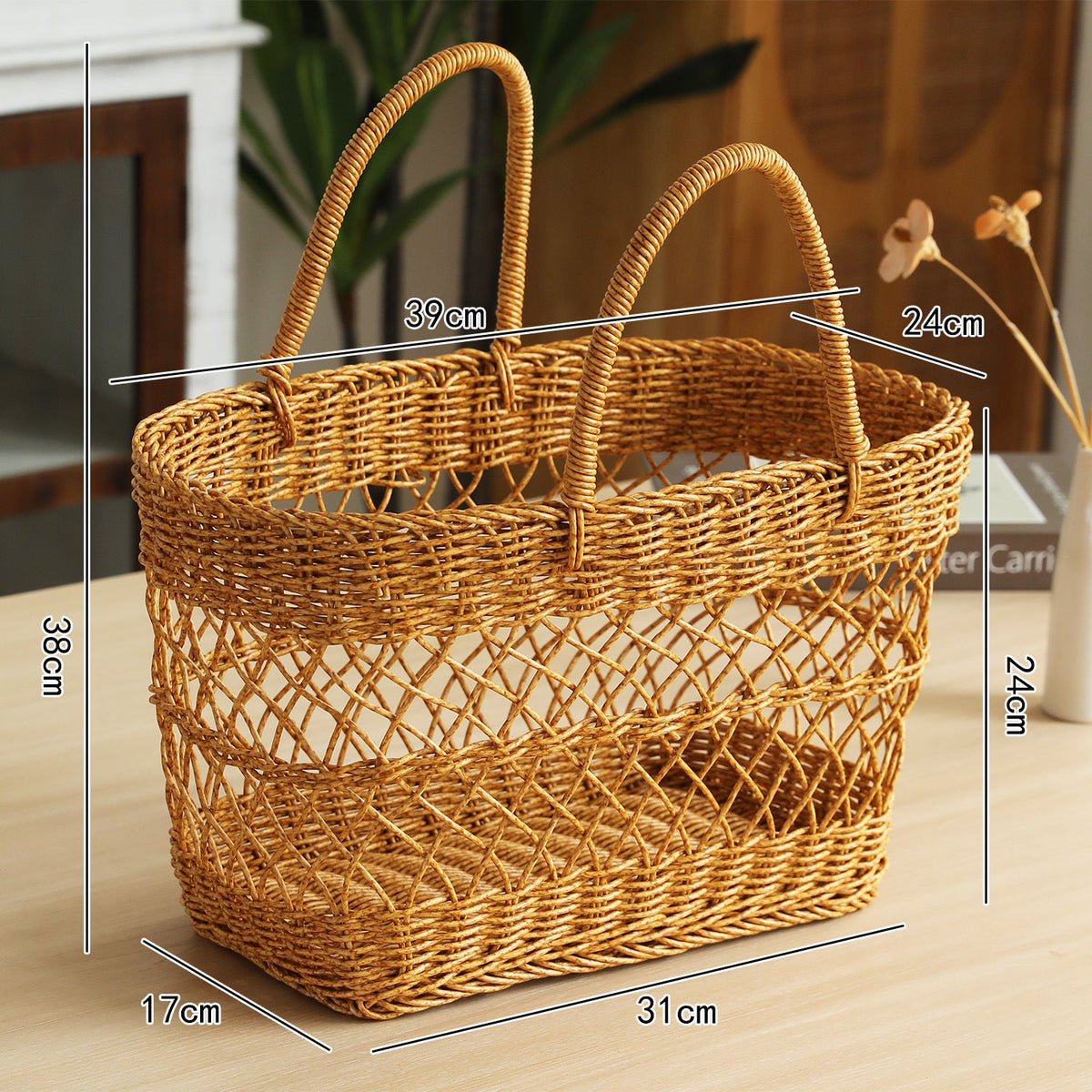 Handwoven Storage Basket with Sturdy Handles Brown | High & Bury