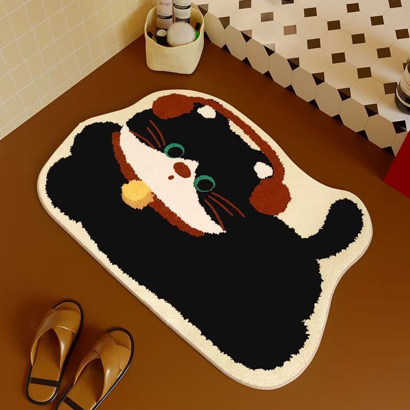 Cartoon Cat-Themed Bath Mat Soft Textile Non Slip | High & Bury