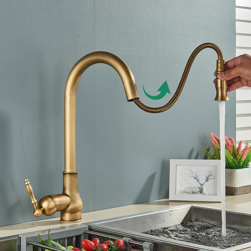 Antique Brass Kitchen Mixer Tap, Retro Style with 360° Swivel Spout, view 2