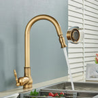 Antique Brass Kitchen Mixer Tap, Retro Style with 360° Swivel Spout, view 3