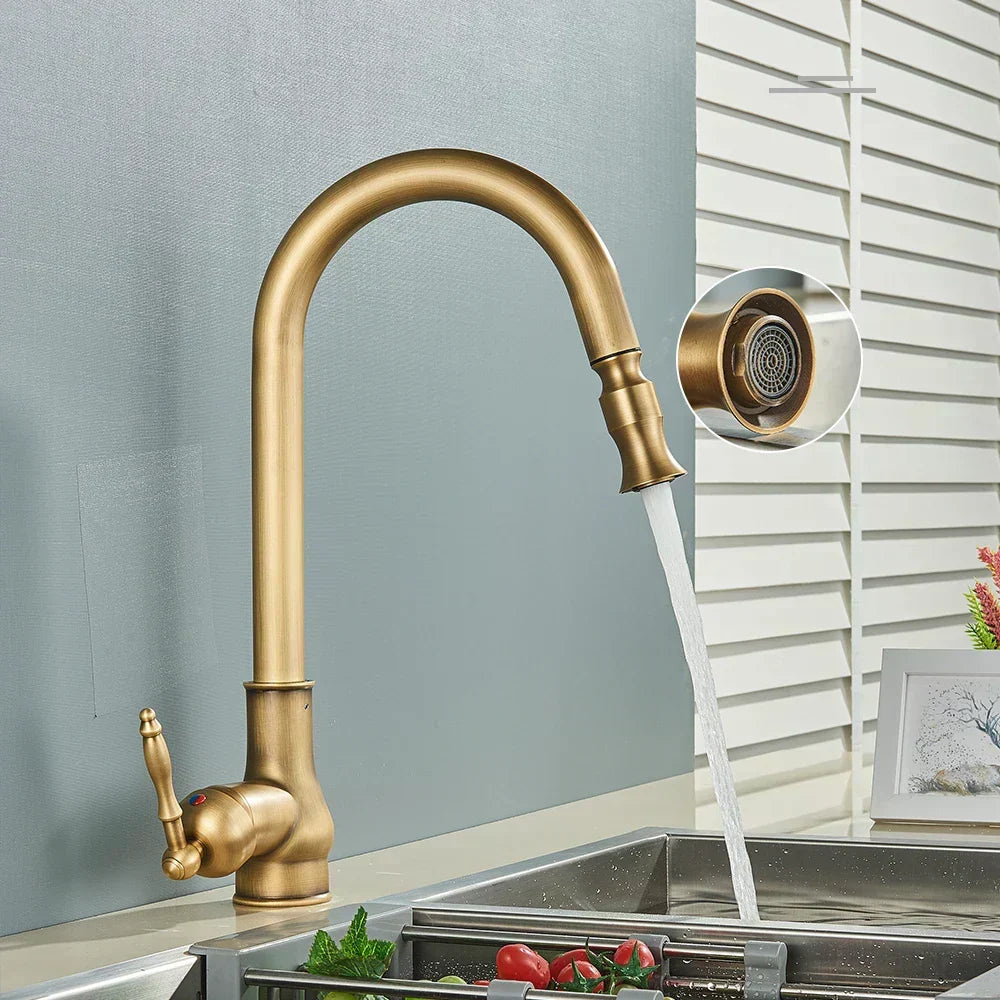 Antique Brass Kitchen Mixer Tap, Retro Style with 360° Swivel Spout, view 3