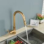 Antique Brass Kitchen Mixer Tap, Retro Style with 360° Swivel Spout, view 4