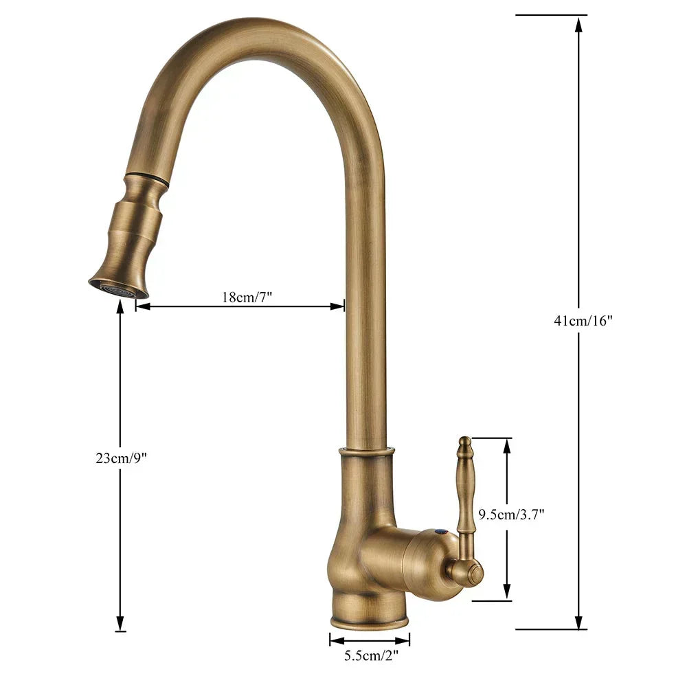 Antique Brass Kitchen Mixer Tap, Retro Style with 360° Swivel Spout, view 6